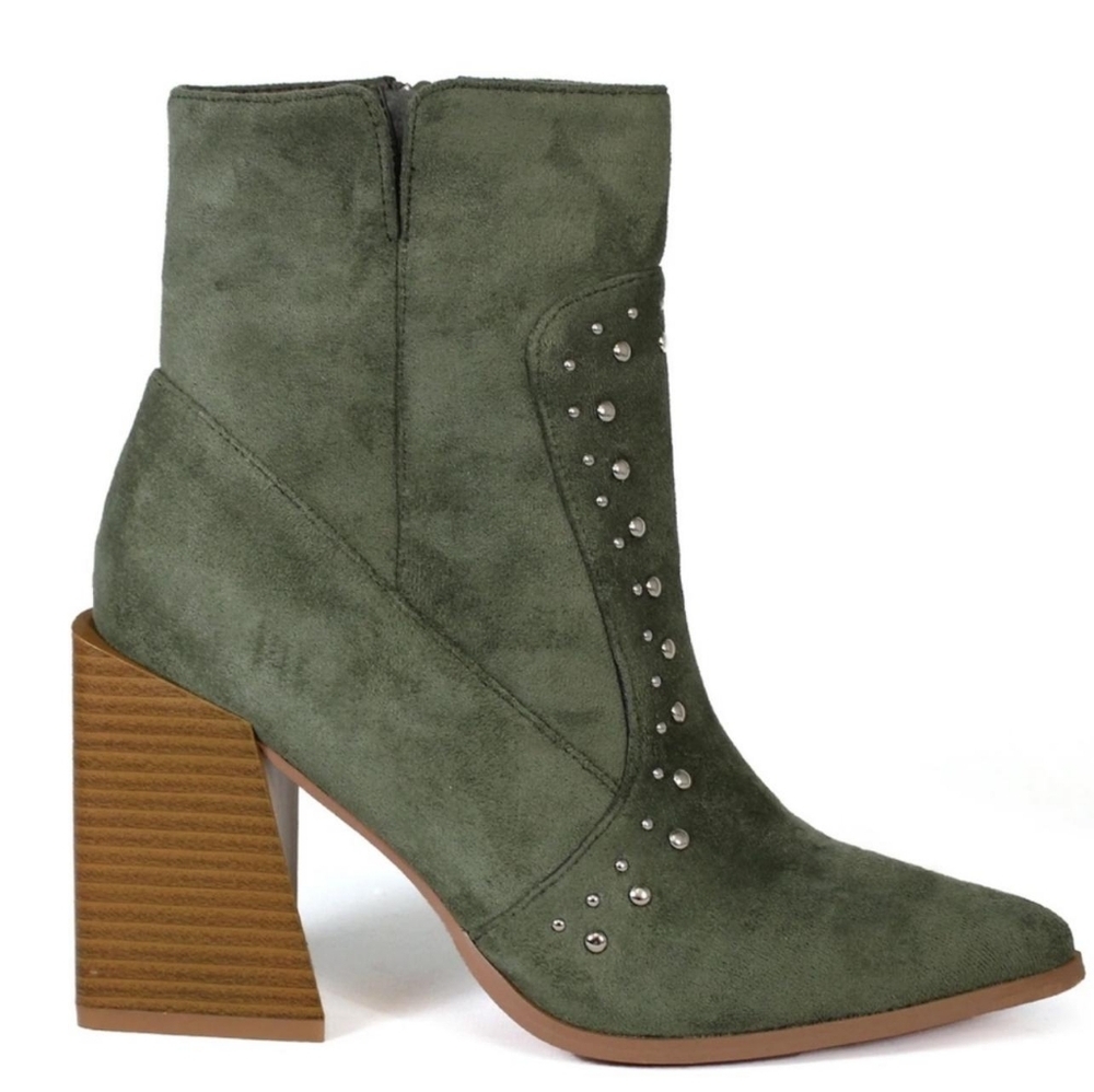 NWB YOKI Western Hotstone Suede Heeled Ankle Embellishment Bootie‎ BLONDE-11